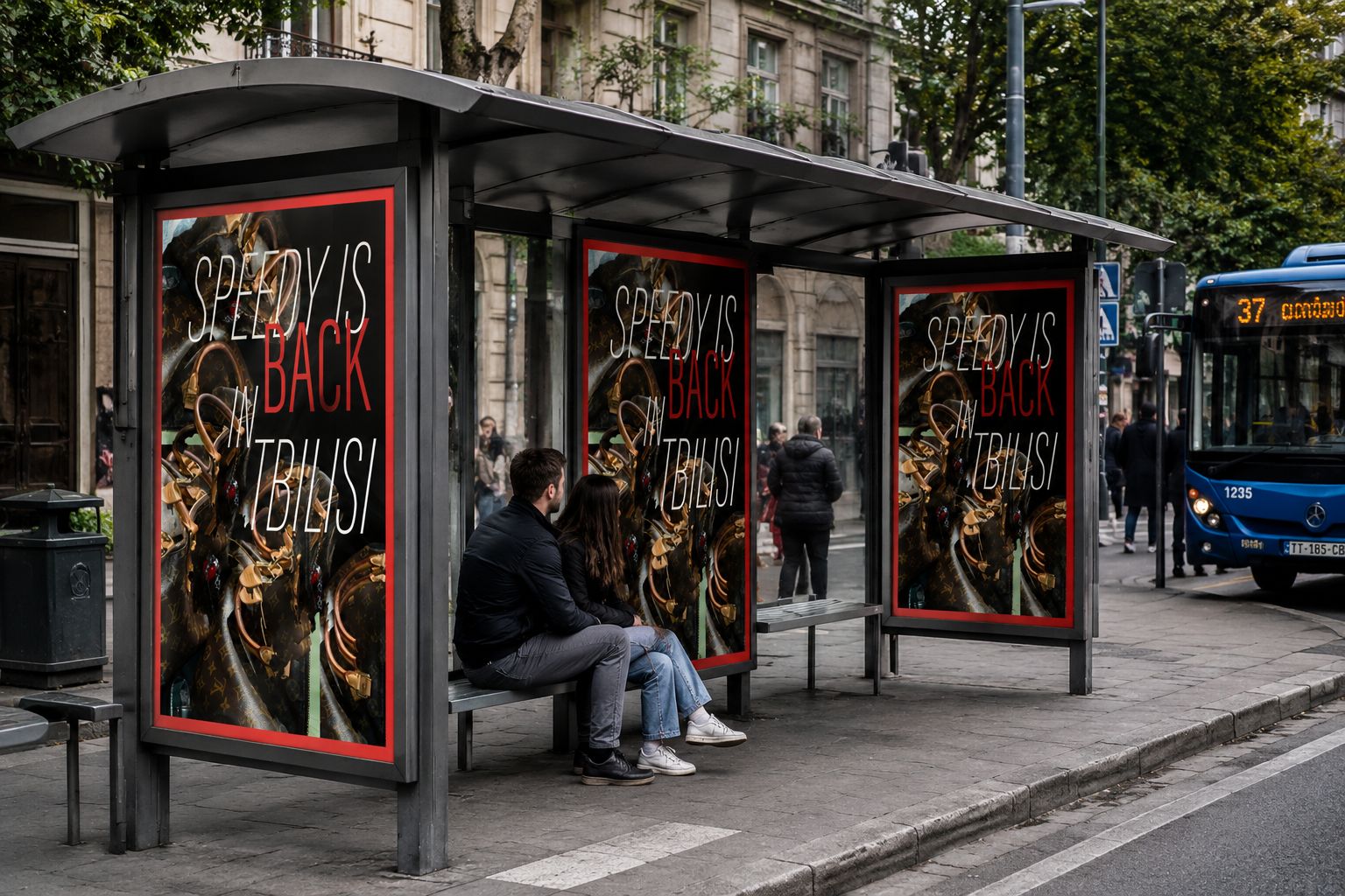 Speedy is Back campaign at a Tbilisi bus stop