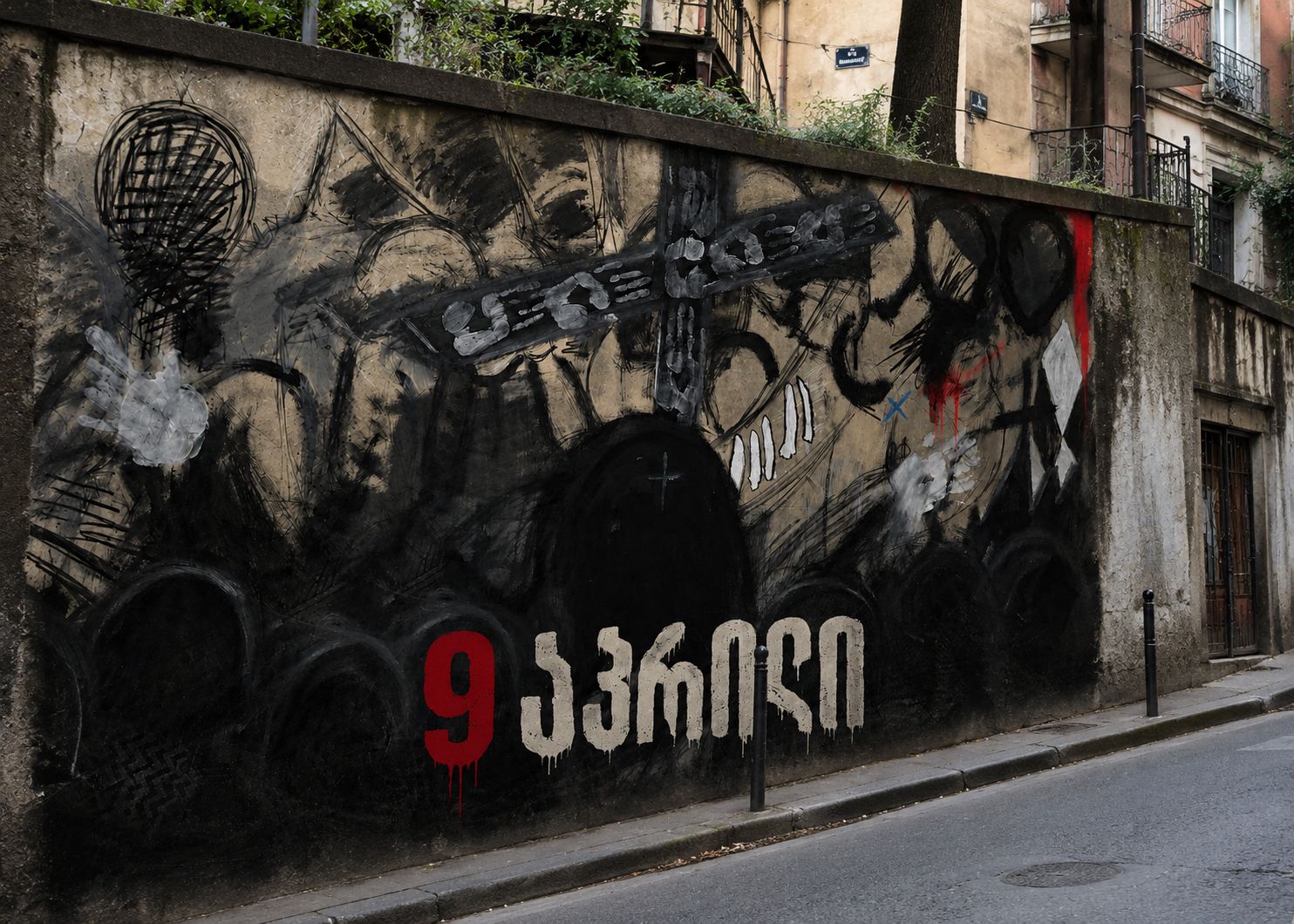 9 April mural on a Tbilisi street wall